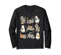 Ghost American Shorthair Cat lisant des Livres pour Les Amateurs de Livres Bookish Manche Longue