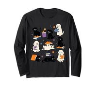 Ghost American Shorthair Cat lisant des Livres pour Les Amateurs de Livres Bookish Manche Longue