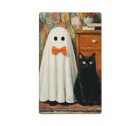 Ghost blanc portant un nœud papillon orange à bascule simple plaque murale vierge couvercle d'interrupteur décoratif 1 gang pour cuisine salle de bain taille 11,4 x 7 cm