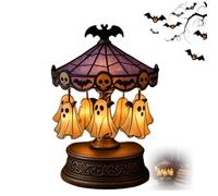 Ghost Carousel Light, Halloween Light Up Ghost Night Light Decorations Indoor, USB Rechargeable with Floating Ghost, Vintage Carousel Decor for Halloween Party Or Gift (1pcs)