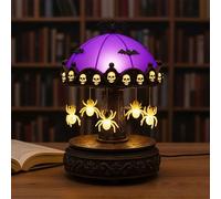 Ghost Carousel Light with Floating Ghosts, Vintage Halloween Lamp with Warm Glow, Rechargeable Ghost Night Light for Indoor Home Decor, Party & Gift (Spider)
