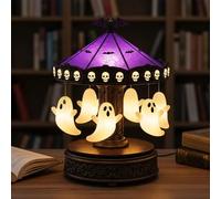 Ghost Carousel Light with Floating Ghosts, Vintage Halloween Lamp with Warm Glow, Rechargeable Ghost Night Light for Indoor Home Decor, Party & Gift (Ghost A)