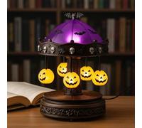 Ghost Carousel Light with Floating Ghosts, Vintage Halloween Lamp with Warm Glow, Rechargeable Ghost Night Light for Indoor Home Decor, Party & Gift (Pumpkin)