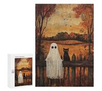 Ghost Cat Halloween Art Print Puzzle 1000 Pièces Educa Jouet en Bois Cadeau Unique Décoration Intérieure Jeu Éducatif Challenge Toy Adultes Et Enfants À Partir De 14 Ans 300 PCS