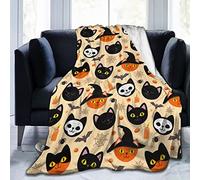 Ghost Cat Throw Blanket Funny Halloween Theme Design Couvertures Légères Douces et Confortables Flanelle Black Cat Couverture pour Canapé Canapé Lit 80 "X60