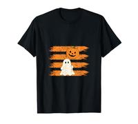 Ghost Citrouille Ballon Chemise Halloween Mignon Rayures Orange T-Shirt Graphique avec Valeur