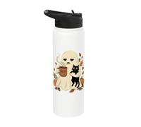 Ghost Coffee Lover Chat Noir Halloween Automne Spooky Stainless Steel Insulated Water Bottle