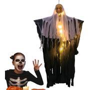Ghost Decor, Spooky Ghost with LED Light, 33.4 inch Halloween Hanging Decoration, Battery-Operated Light-Up Prop, Weather-Resistant Floating Design, Perfect for Indoor Door, Garden, Patio