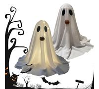 Ghost Decorations, 2-Piece Cute LED Light Decor, Aesthetic Halloween Ornament Set, Spooky Home Art for Indoor Mantel, Bedroom, Fireplace, Bathroom, Outdoor Display More