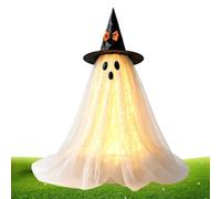 ghost-Decorations Indoor, Halloween ghost-Statue, Lighted ghost-Decor | Cute Seasonal Statue with Bow Top Hat for Home, Entryway, Mantel, Desk, Office, Apartment, Party and Holiday