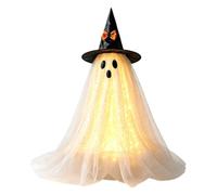 Ghost Decorations Indoor - Lighted Halloween Ghost Statue, Cute Bow and Wit
