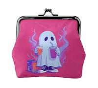Ghost Drinking a Drink Petit porte-monnaie rectangulaire pour femme avec serrure à baiser, format de poche, mini porte-monnaie pour femme