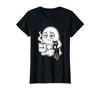 Ghost Drinking Coffee Black Cat Boojee Cozy Spooky Vibes T-Shirt Graphique avec Valeur, Femme, Noir, XL