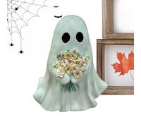Ghost Figure 7.87-inch Resin Ghost Sculpture with Flowers, Halloween Ornament Desktop Display for Home Entryway Tabletop Bookshelf Window Living Room Bedroom Workplace Holiday Décor