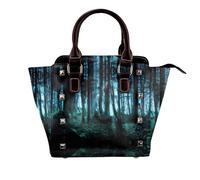 Ghost Hid Behind The Trees Sac à bandoulière en cuir véritable satiné avec clous et imprimé sur toute la surface, sangle amovible réglable, sac fourre-tout élégant et spacieux pour femme