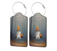 Ghost Holding Pumpkin On The Swing Lot de 2 étiquettes de bagage en cuir avec rabat d'intimité et boucle en métal pour homme et femme