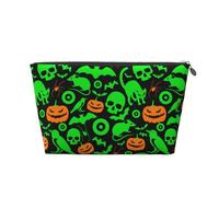 Ghost Horror Trousse de toilette en cuir imprimé citrouille d'Halloween avec fermeture éclair dorée pour femme en déplacement, Argenté., One Size, Trousse de toilette