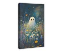 Ghost in A Field Print Dark Academia Art Spooky Decor Gothic Home Decor Antique Ghost Illustration Paysage hanté Poster Rustique Vintage-1