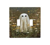 Ghost in Field of Wild Flowers Double Gang Toggle Plaque murale Interrupteur Décor Taille standard - 11,4 x 11,4 cm