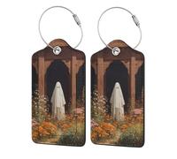 Ghost in the Flower Garden Lot de 2 étiquettes de bagage en cuir avec rabat d'intimité et boucle en métal pour homme et femme