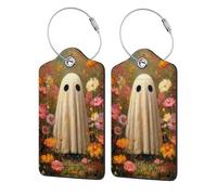 Ghost in the Flower Garden Lot de 2 étiquettes de bagage en cuir avec rabat d'intimité et boucle en métal pour homme et femme