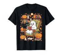 Ghost Library Reading Books Halloween Men Women Kids T-Shirt