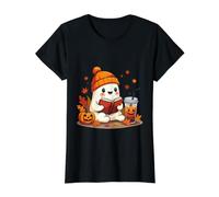 Ghost Livre de Lecture avec Feuilles d'automne Café fantôme d'halloween T-Shirt Graphique avec Valeur