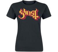 Ghost Logo Gold and Red Femme T-Shirt Manches Courtes Noir 100% Coton Regular/Coupe Standard