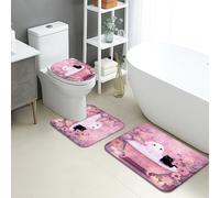 Ghost Lot de 3 tapis de salle de bain en flanelle absorbants, antidérapants, lavables en forme de U, à séchage rapide