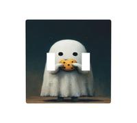 Ghost mignon mangeant un biscuit double gang couvercle de lumière plaque murale interrupteur décor taille standard - 11,4 x 11,4 cm