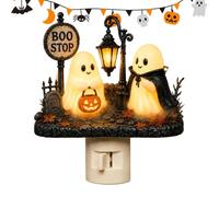 Ghost Nightlight Cute Vintage Boo Stop Resin LED Flickering Wearing A Lamp