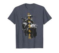 Ghost of Yotei Atsu Lone Mercenary with Golden Kanji T-Shirt, Homme, Bleu Chiné, 6XL