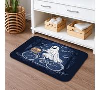 Ghost on Bike Tapis de bain effrayant et amusant en flanelle absorbant et lavable pour décoration de salle de bain et toilettes, 50,8 x 81,3 cm