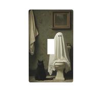 Ghost On The Toilet with Black Cat Light Switch Cover Decorative Single Toggle 1 Gang Wall Plate for Kitchen Farmhouse Bedroom Bathroom Art Decor