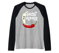 Ghost Pepper Funny Spicy Hot Halloween Ghost Pepper Manche Raglan