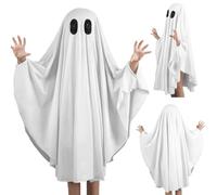 Ghost Poncho Halloween Scary Ghost Cape for Kids 39.4 '' Long Skin Friendly ＆ Facile à Porter Costume Halloween Costume pour Les Enfants de 5 à 7 Ans.