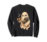 Ghost Pug Laptop Coffee Anti-Social Introverti Funny Art Sweatshirt