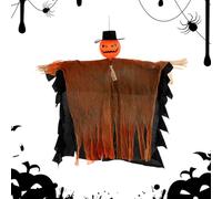 Ghost Pumpkin Scarecrow, Halloween Yard Decor, Rotating Head Prop, Bendable Arm Figure, Porch Fence Garden Setup, 50x45cm/19.69x17.72 inches, Orange, Gray, 1piece