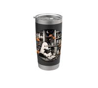 Ghost Reader Book Lover Black Cat Cozy Library Moon Gobelet isotherme en acier inoxydable double paroi