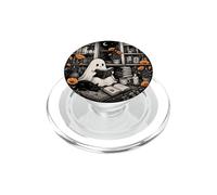Ghost Reader Book Lover Black Cat Cozy Library Moon PopSockets PopGrip pour MagSafe
