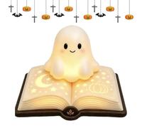 Ghost Reading Book Lamp - Resin Ghost Figurine, Cute LED Table | Bedside Table, Bookshelf, Reading Nook, Bedroom, Living Room, Office And Halloween Decor