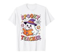 Ghost Reading Book Spooky Teacher Halloween Women T-Shirt