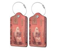 Ghost Reading in The Pink Lot de 2 étiquettes de bagage en cuir avec rabat d'intimité et boucle en métal pour femme et homme