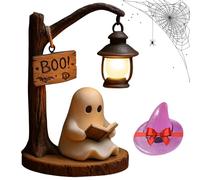 Ghost Reading Street Lamp, Glow Spirit Ghost Reading Book Lamp, 3D Cute Resin Halloween Ghost Night Light Figurine, Warm LED Indoor Decorative Table Lamp for Bedroom, Study, Living Room