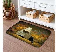 Ghost Reading Tapis de bain motif chat fantaisiste vintage floral antidérapant en flanelle lavable pour salle de bain, toilettes, toilettes, décoration 40,6 x 61 cm