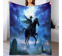 Ghost Rider Halloween en Flanelle Douce Légères Couvertures Toutes Saisons Jete de Canape pour Voyager, Lit ou Canapé (220 x 240cm,Automne) Bleu