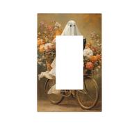 Ghost Riding Old Bicycle Colorful Flowers Black Cat Light Switch Wall Plate Front Plate Single Rocker 1 Gang Decor Outlet Outlet Covers for Home Kitchen Room Bathroom Decor