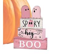 Ghost Sign, Ghost Tiered Tray Decor, Wooden Halloween Tiered Tray Decor, Centerpiece Block Display Decorative for Kitchen Coffee Bar Indoor Shelf Party Holiday Season
