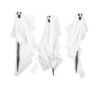Ghost Stakes LED Lights White Fabric Spooky Ambiance Holder Set Lawn Garden