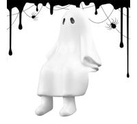 Ghost Statue - Resin Ghost For Halloween Decoration | White Color Sitting Scene Prop | Tabletop Haunted House Figurine, Decor Ornament F0r Desk Mantel Porch Shelf Windowsill Movie Night Display